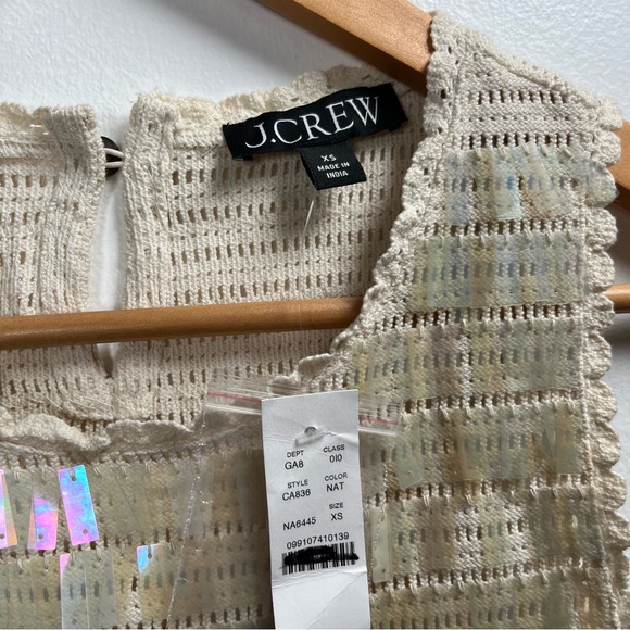 J.Crew Crochet Sequin Tank Top Scalloped Trim Size XS,S, M New Natural - Picture 2 of 16